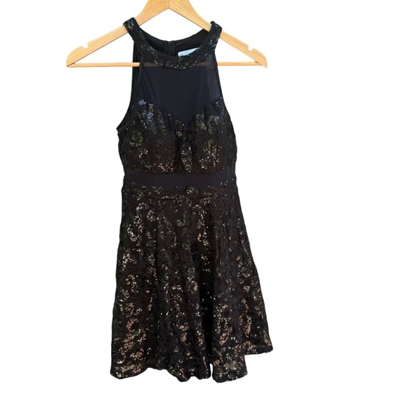 Honey & Rosie Womens Black Sequin High Neck Dress Size M retro vibes Whimsigoth - Picture 2 of 15